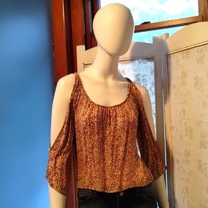 ❤️Charlotte Russe Rose Animal Print cold shoulder rayon blouse S